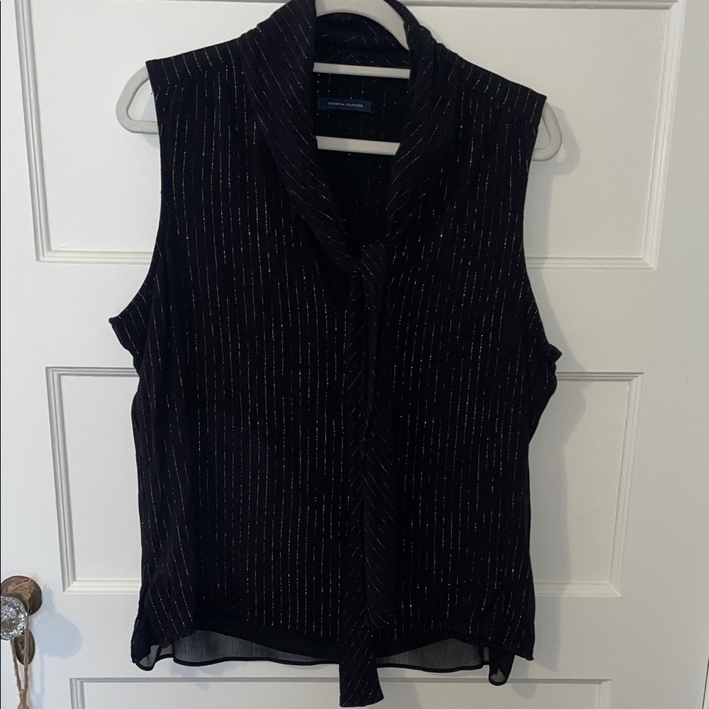 Tommy Hilfiger Black and Gold Sleeveless Blouse